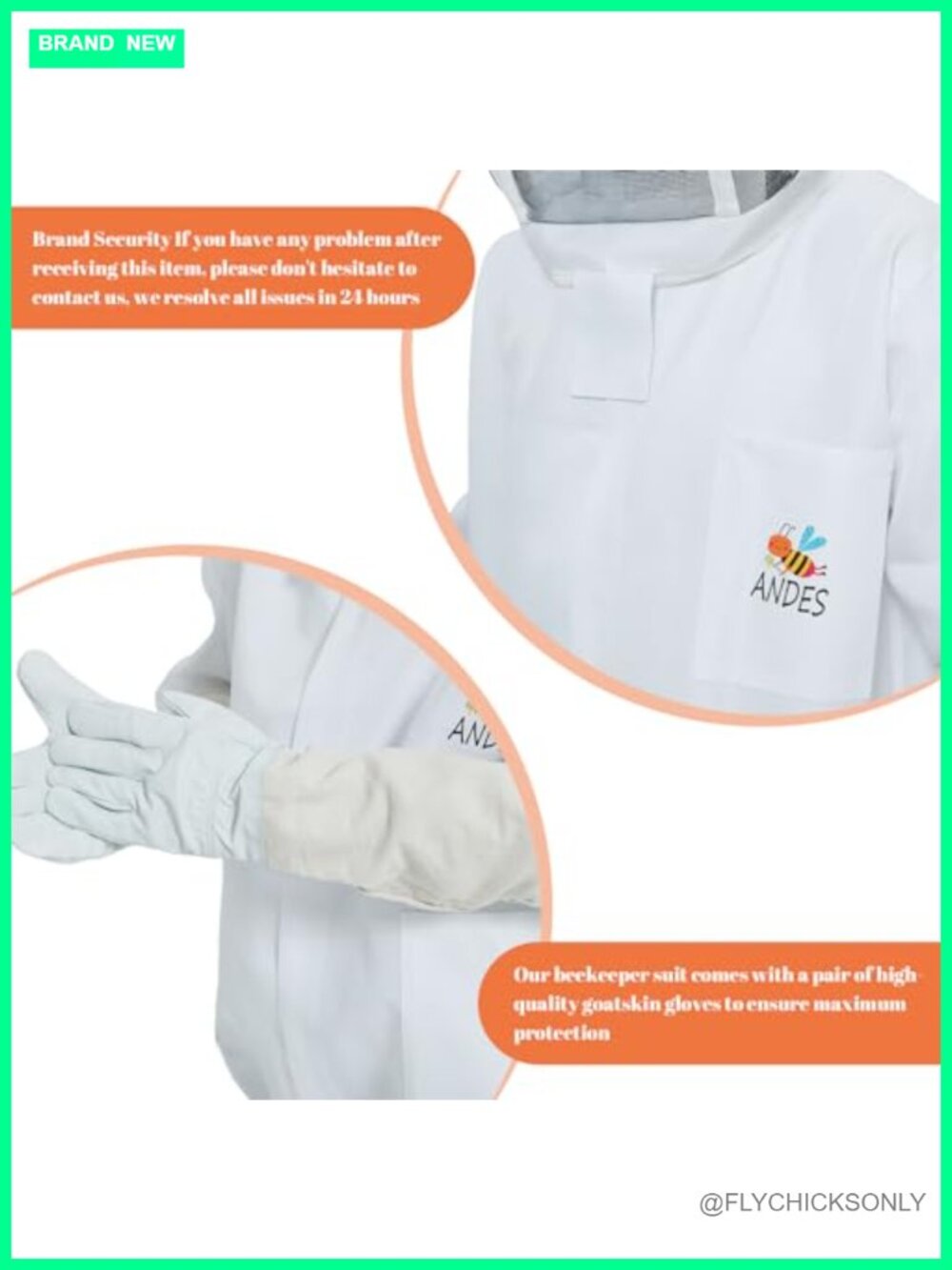 Sting Proof Beekeeping Jacket with Veil & Gloves, X-L, Cotton Blend - Picture 3 of 5